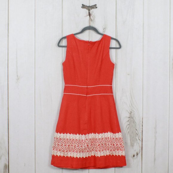 Alexandra Bartlett Orange Crochet Trim A Line Vintage Style Dress Size 4 - Picture 5 of 11